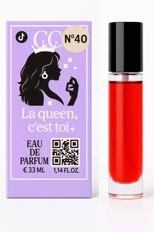 Flacon d'eau de parfum générique Sì Passione 33ml Clean Girl au design épuré, teinté de rouge, posé à côté d'un bouquet de roses, évoquant la passion. 🌹
